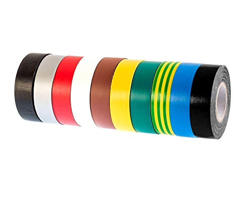 Gocableties - Cinta aislante conjunto de colores de 19 mm x 20 m para instalaciones eléctricas - Autoadhesiva y resistente para proteger, agrupar y reparar cables - 10 rollos