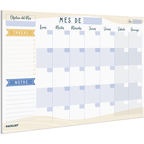PACKLIST Planificador Mensual, Organizador Mensual A4 - Agenda Mensual Calendario Perpetuo 2023/24/25 - Monthly Planner, Planner Mensual, 25 Hojas. Agenda Planificador en Formato Calendario Mensual