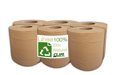 Pack 6 rollos papel secamanos ecológico. Línea eco Natural, 100% papel reciclado ideal para empresas, oficinas, colectividades y negocios.