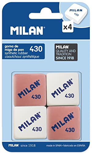 Milan BMM9215, Pack de 4 gomas de borrar, colores aleatorios