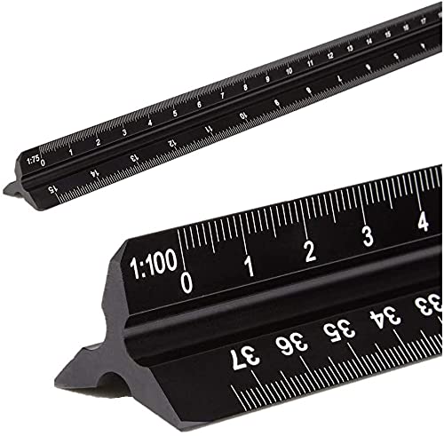 30 cm escalímetro de precisión, aluminio - ideal para arquitectos e ingenieros, triangular, regla triangular - 1:20, 1:25, 1:50, 1:75, 1:100, 1:125
