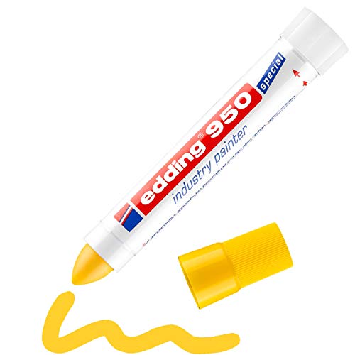 edding 950 marcador industrial - amarillo - 1 rotulador - punta redonda de 10 mm - marcador para escribir sobre metal, piedras, madera - superficies rugosas o húmedas - permanente, impermeable