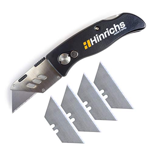 Hinrichs Cutter Profesional - Cutter Plegable - Cuters Profesionales con 5 Cuchillas de Repuesto - Cutter Manualidades adecuado para Papel Pintado, Alfombras y Cartón
