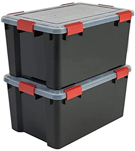 IRIS OHYAMA, Juego de 2 cajas de almacenamiento hermética, 50 L, con clips, apilable, garaje, sótano, ático - Air Tight Box AT-L - Negro