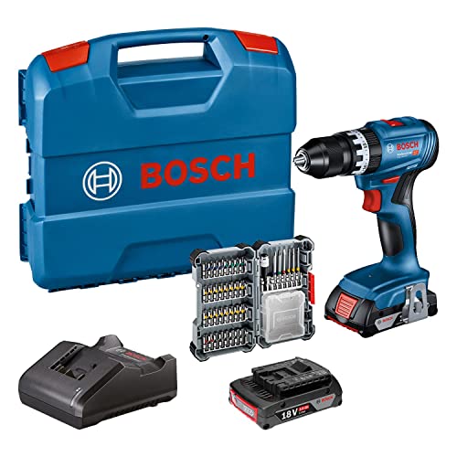 Bosch Professional 18V System GSB 18V-45 - Taladro percutor a batería (45 Nm, 1900 rpm, 2 baterías x 2.0Ah, accesorios, en maletín) - Amazon Exclusive