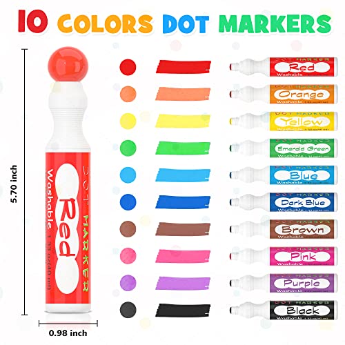 Marcadores de puntos lavables, 10 colores Bingo Daubers con libro de colorear de puntos y 70 hojas de PDF para colorear de patrones, marcadores de puntos a base de agua no tóxicos,Shuttle Art