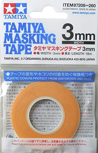 Tamiya 87208 Masking Tape 3 mm/18m-Accesorios, Herramientas de Manualidades, Adhesiva, Cinta de enmascarar, Accesorios de modelismo, Multicolor, 3mm/18m